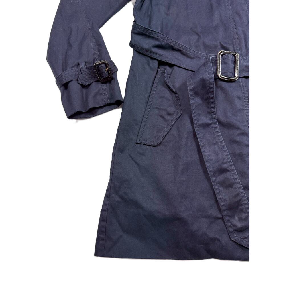 J.Crew Women Hooded Trench Coat Belted Cuffed Zip Navy Blue Cotton Size 2 - Picture 4 of 10